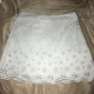 Blue suede flower cut out skirt